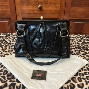 Vintage HOBO Black Leather Hobo Bag with brass Hardware